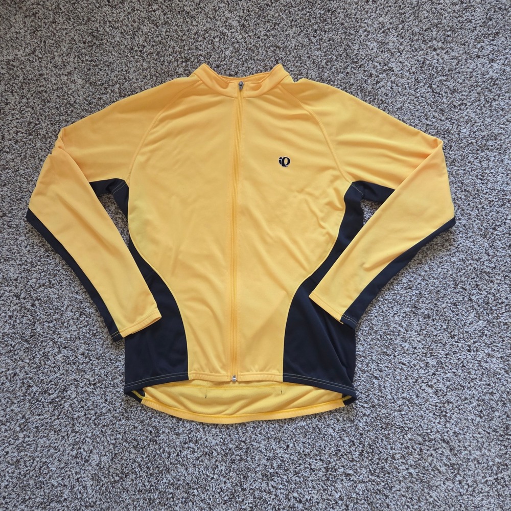 Pearl Izumi Mens XL Cycling Jersey Hi Vis Yellow Black Full Zip Long Sleeve VTG
